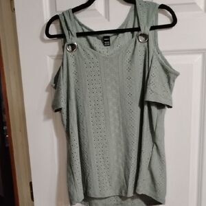 Asymmetrical Green Sleeveless Tank Top with Cutouts
